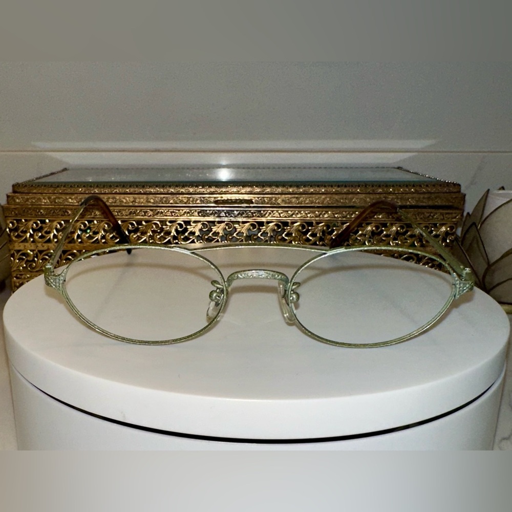 VTG Japanese Rx Eyeglass Frames Embossed Patterned Silver Arms/Tort Tips VGUC - Picture 3 of 17